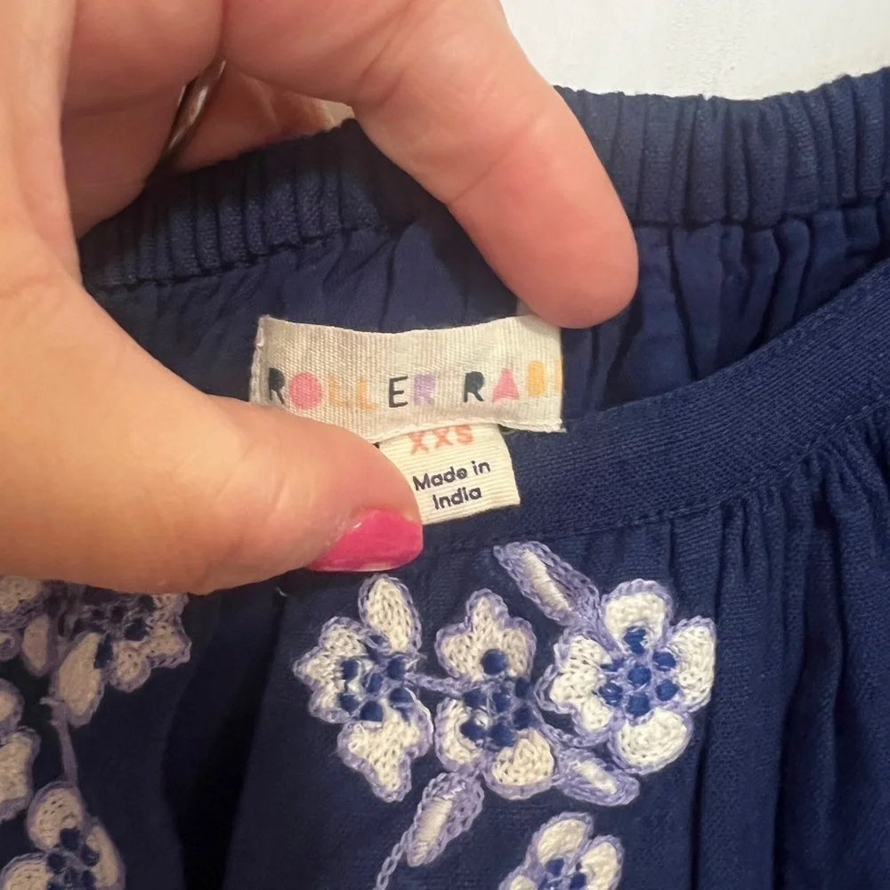 Roller Rabbit Honeysuckle Embroidery Zara Dress Blue Embroidered - Picture 5 of 10